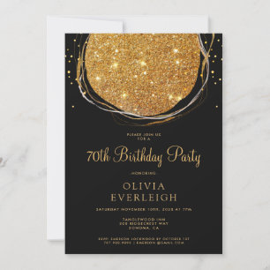 Elegant Gold Glitter Circle 70th Birthday Party Invitation