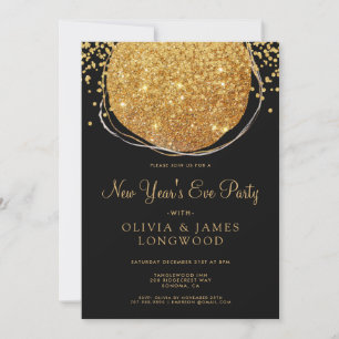 Elegant Gold Glitter Circle Confetti New Year's Ev Invitation