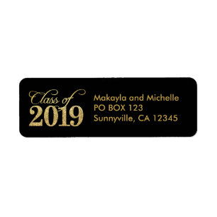 Elegant Gold Glitter Class of 2019 Graduation Return Address Label
