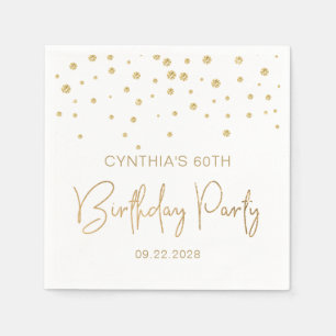Elegant Gold Glitter Confetti 60th Birthday White Napkin