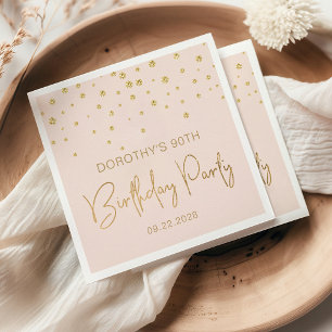 Elegant Gold Glitter Confetti 90th Birthday Blush Napkin