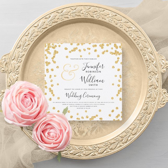 Elegant Gold Glitter Confetti Script Wedding Invitation (Elegant Gold Glitter Confetti Script Wedding Invitation)