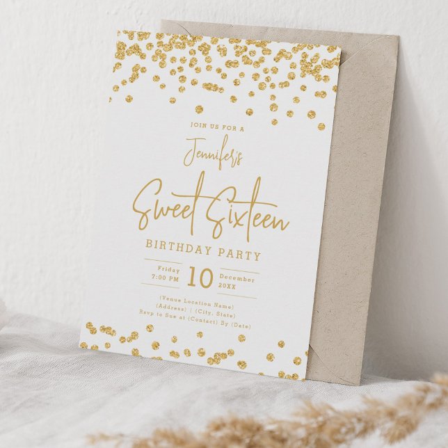 Elegant Gold Glitter Confetti Sweet 16 Party Invitation (Elegant Gold Glitter Confetti Sweet 16 Party Invitation)