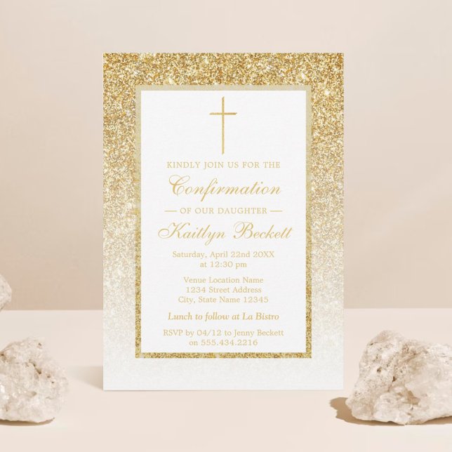 Elegant Gold Glitter Confirmation Or 1st Communion Invitation (Creator Uploaded)