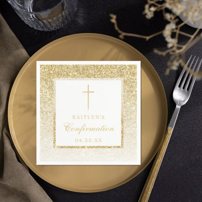 Elegant Gold Glitter Confirmation Or 1st Communion Napkin (Creator Uploaded)