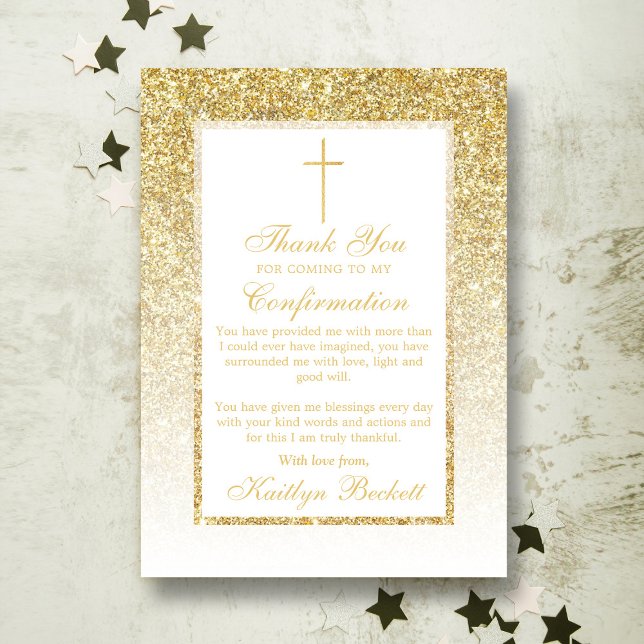 Elegant Gold Glitter Confirmation Or 1st Communion Thank You Card (Creator Uploaded)