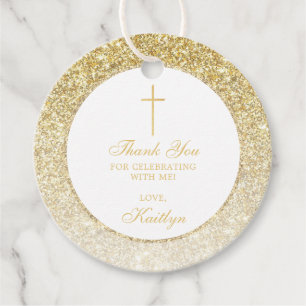 Elegant Gold Glitter Confirmation Or Baptism Favour Tags