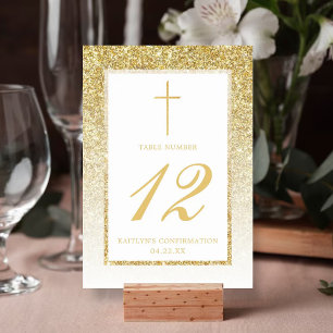 Elegant Gold Glitter Confirmation Or Baptism Table Invitation