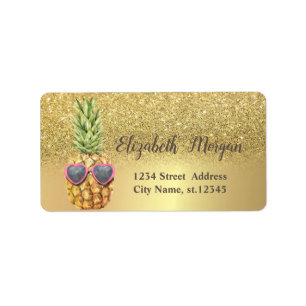 Elegant Gold Glitter Cool Pineapple Label