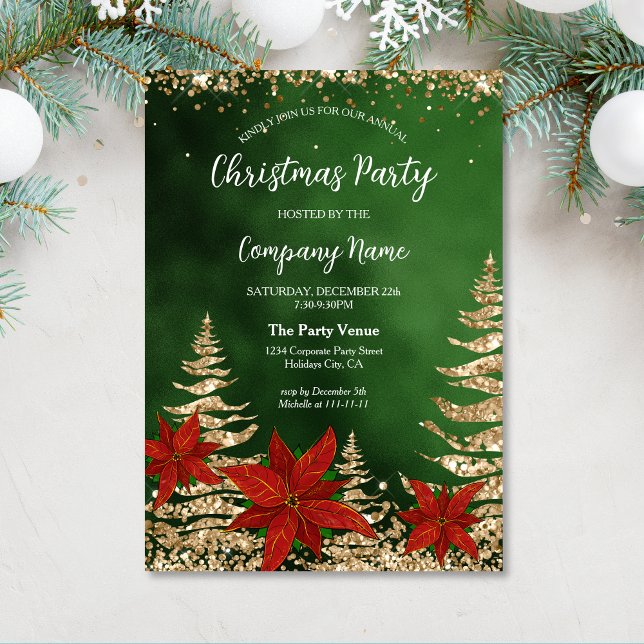 Elegant Gold Glitter Corporate Christmas Party Invitation (Creator Uploaded)