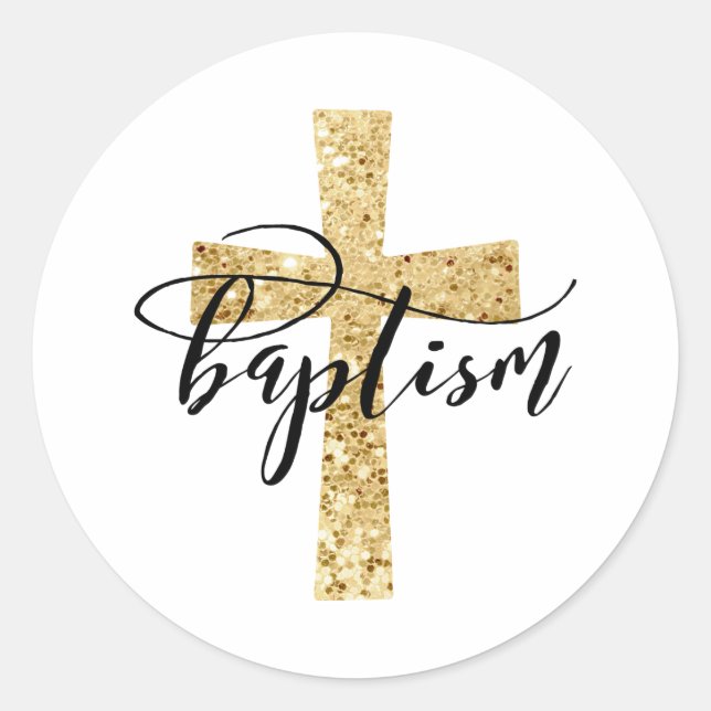 Elegant Gold Glitter Cross Baptism Favour Stickers (Front)