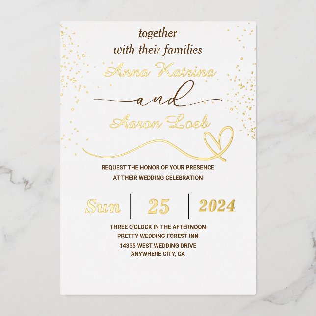 Elegant Gold Glitter Custom Wedding Foil Invite (Front)