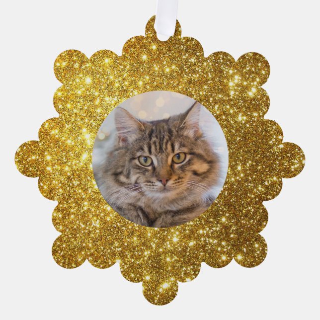 Elegant Gold Glitter Customised Cat  Tree Decoration Card (Front)