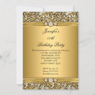 Elegant Gold Glitter Diamond Birthday Party 2 Invitation