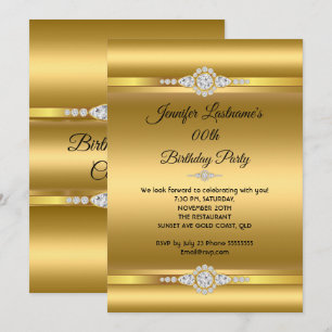 Elegant Gold Glitter Diamond Birthday Party 2 Invitation