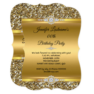Elegant Gold Glitter Diamond Birthday Party Invitation