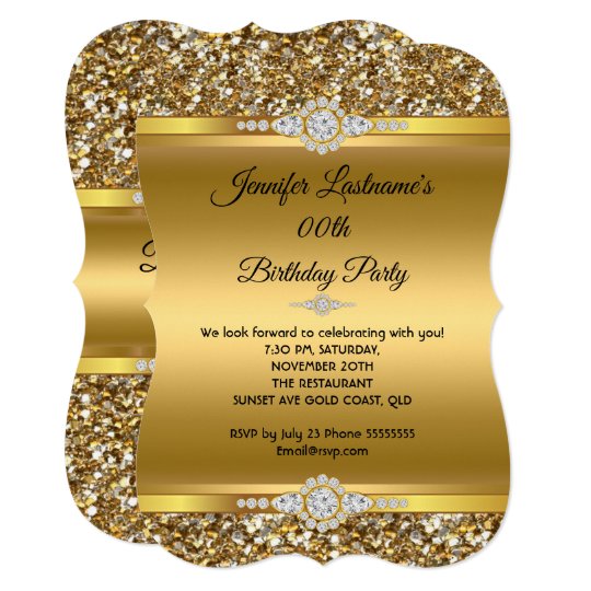 Elegant Gold Glitter Diamond Birthday Party Invitation | Zazzle.com.au