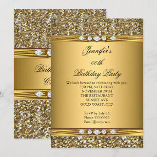 Elegant Gold Glitter Diamond Birthday Party Invitation