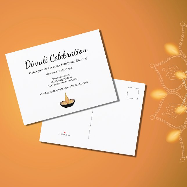 Elegant Gold Glitter Diya Lamp Diwali Celebration Invitation Postcard (Creator Uploaded)