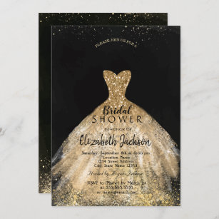 Elegant Gold Glitter Dress, Bridal Shower Invitation