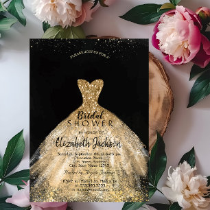 Elegant Gold Glitter Dress, Bridal Shower Invitation