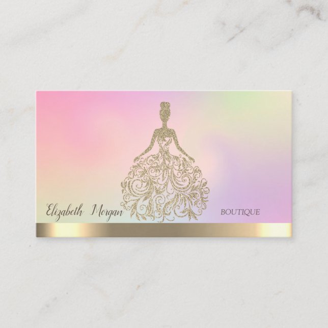 Elegant Gold Glitter Dress Holographic Business Card (Front)