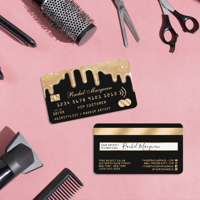 Elegant Gold Glitter Drips Black Credit Business Card (Creator Uploaded)