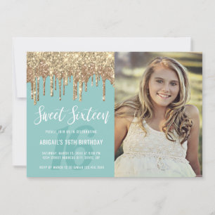 Elegant gold glitter drips sweet sixteen invitation