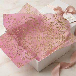 Elegant Gold Glitter Filigree Pink Gradient Tissue Paper