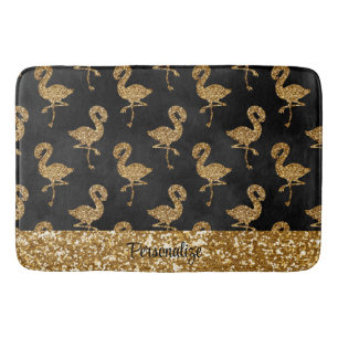 Elegant Gold Glitter Flamingo Pattern Sparkle Glam Bath Mat