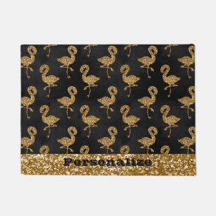Elegant Gold Glitter Flamingo Pattern Sparkle Glam Doormat