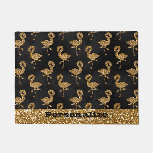 Elegant Gold Glitter Flamingo Pattern Sparkle Glam Doormat (Front)