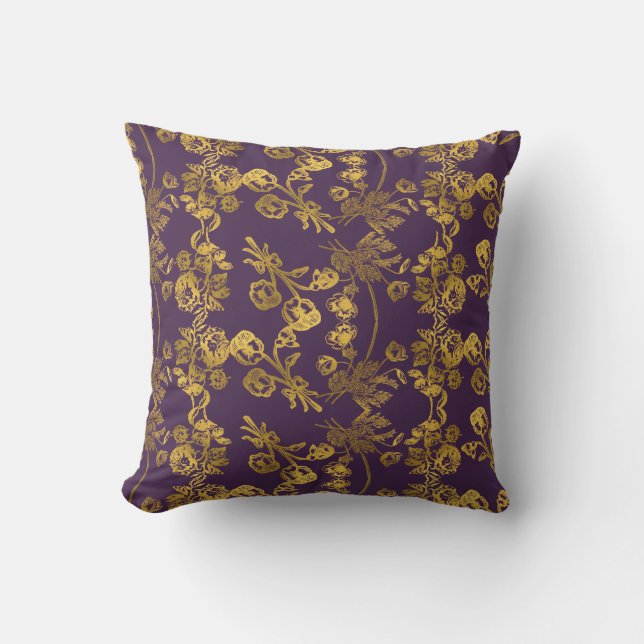 Elegant Gold Glitter Floral Garden Pattern Cushion (Front)