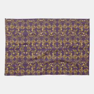 Elegant Gold Glitter Floral Garden Pattern Tea Towel