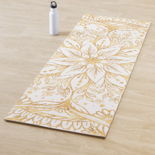 Elegant Gold Glitter Flower Mandala White Design Yoga Mat