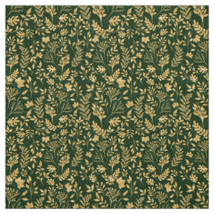 Elegant Gold Glitter Foliage Forest Green Design Fabric
