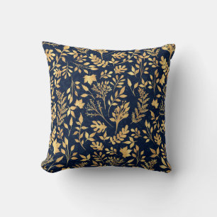 Elegant Gold Glitter Foliage Navy-Blue Design Cushion