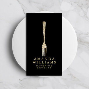 Elegant Gold Glitter Fork Catering Logo Black II Business Card