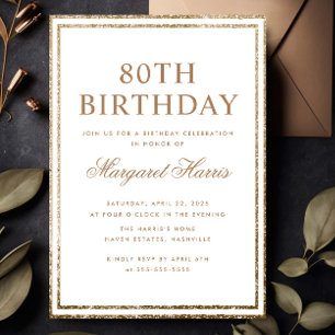 Elegant Gold Glitter Frame 80th Eighty Birthday Invitation