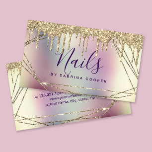 Elegant gold glitter frame metallic nails  business card