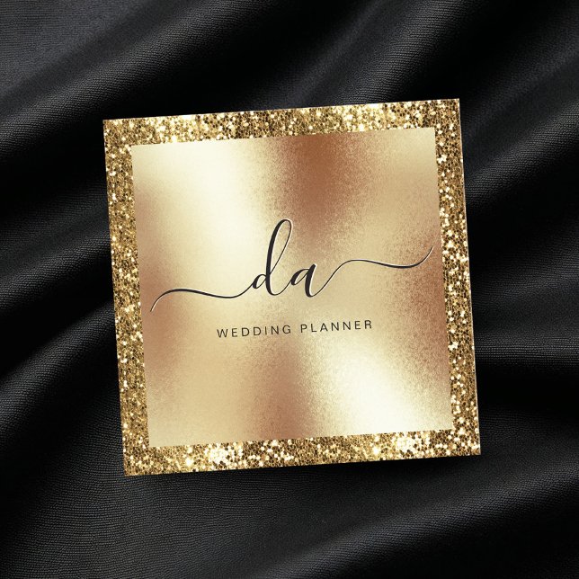 Elegant Gold Glitter Frame Script Monogram Modern Square Business Card (Creator Uploaded)