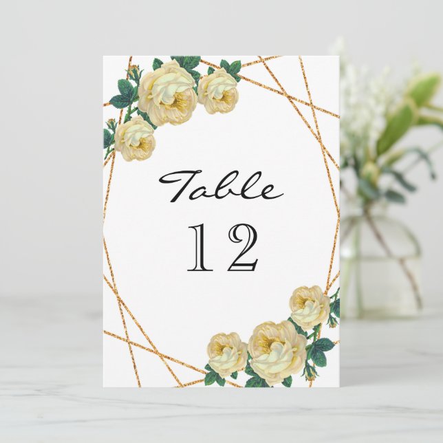 Elegant Gold Glitter Geo Yellow Floral Table No Announcement (Standing Front)