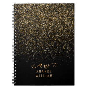 Elegant Gold Glitter Glam Monogram Name Notebook