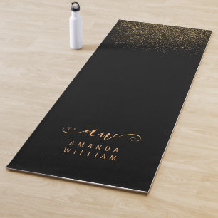 Elegant Gold Glitter Glam Monogram Name Yoga Mat