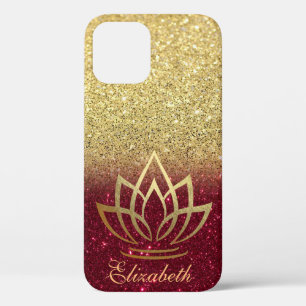Elegant Gold Glitter Gold Lotus Red iPhone 12 Case