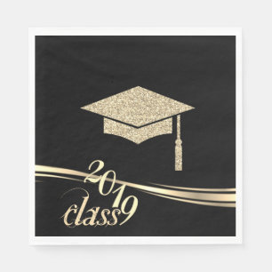 Elegant Gold Glitter Graduation Cap, Class 2019 Napkin
