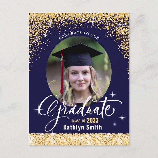 Elegant Gold Glitter Graduation Party Invitation Postcard (Front)