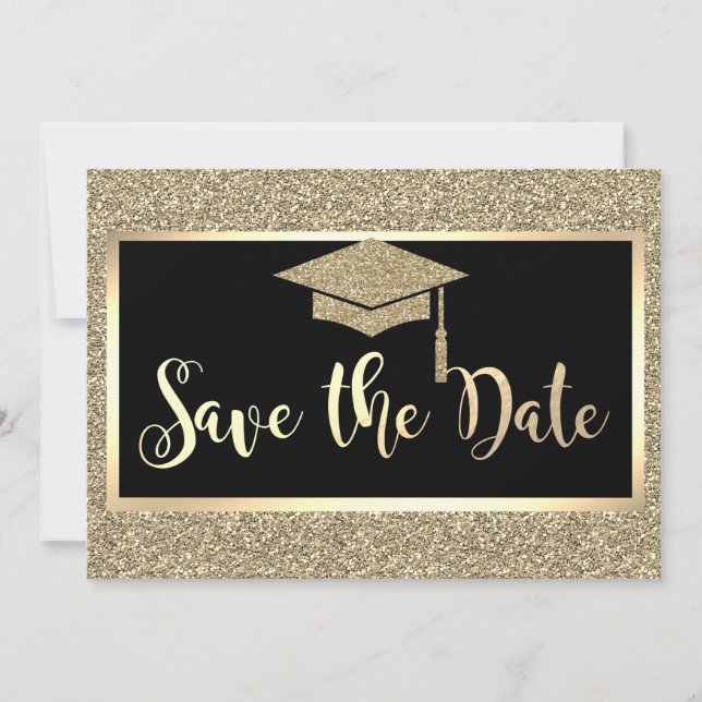 Elegant  Gold Glitter Graduation Save The Date (Front)