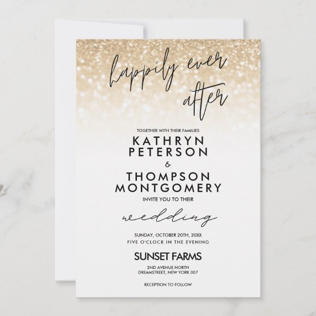 Elegant Gold Glitter Happily Ever After Wedding Invitation (Front)