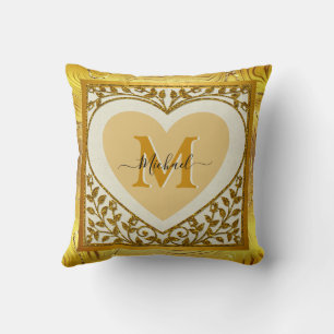 Elegant Gold Glitter Heart Initial & Name Cushion